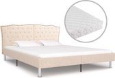 Bed met Traagschuim Matras Beige 180x200 cm Stof met LED (Incl LW Led klok) - Bed frame met lattenbodem - Tweepersoonsbed Eenpersoonsbed