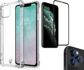 Hoesje geschikt voor iPhone 11 Pro - Screenprotector FullGuard & Camera Lens Screen Protector - Back Cover Case ShockGuard Transparant