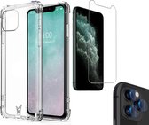 Hoesje geschikt voor iPhone 11 Pro - Screenprotector GlassGuard & Camera Lens Screen Protector - Back Cover Case ShockGuard Transparant