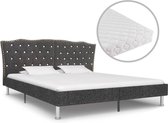 Bed met Matras Grijs 180x200 cm Stof (Incl LW Led klok) - Bed frame met lattenbodem - Tweepersoonsbed Eenpersoonsbed