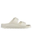 Witte Birkenstock Arizona EVA slipper met twee gespen en ingeperst logo.