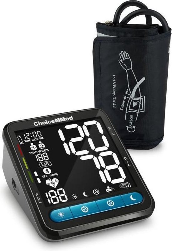 ChoiceMMed CBP1K1 Bloeddrukmeter Bovenarm met Smartphone App - Digitale Bloeddrukmeter met 120 Opgeslagen Metingen - Bluetooth Smart - Voice Technologie - Opslaan voor 2 Personen - Maat M Manchet - Zwart - Choicemmed