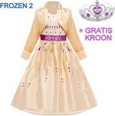 Anna jurk geel-goud paars 146-152 (150) + GRATIS kroon Prinsessen jurk verkleedkleding
