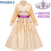 Anna jurk geel-goud paars 134-140 (140) + GRATIS kroon Prinsessen jurk verkleedkleding