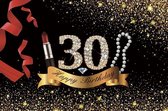 Verjaardag - Versiering - Wanddoek - Banner van Polyester - 150cm (Breed) x 100cm (Hoog) - Vrouw - 30 jaar - Parels - Lippenstift - Make-up