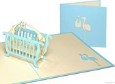 Popcards popupkaarten - Blauw Wiegje Baby kaart Geboorte Jongen pop-up kaart 3D wenskaart