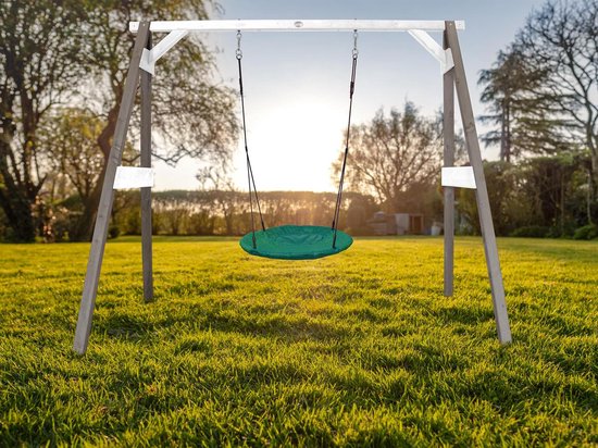 AXI Summer Nestschommel in Grijs/Wit - FSC hout - Vrijstaande Schommelset van hout met 1 nest schommel en 4 grondankers - Schommelset voor kinderen - 10 jaar Garantie!