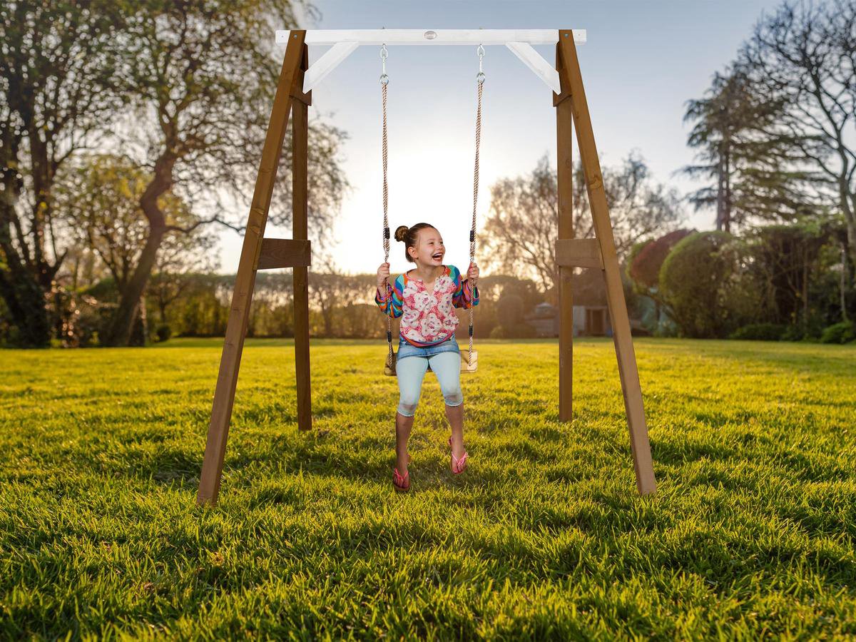 AXI Enkele Houten Schommel in Bruin/Wit - FSC hout - Vrijstaande schommelset voor kinderen met houten schommelzitje - Schommelset voor kinderen - 10 jaar Garantie! — afbeelding 4