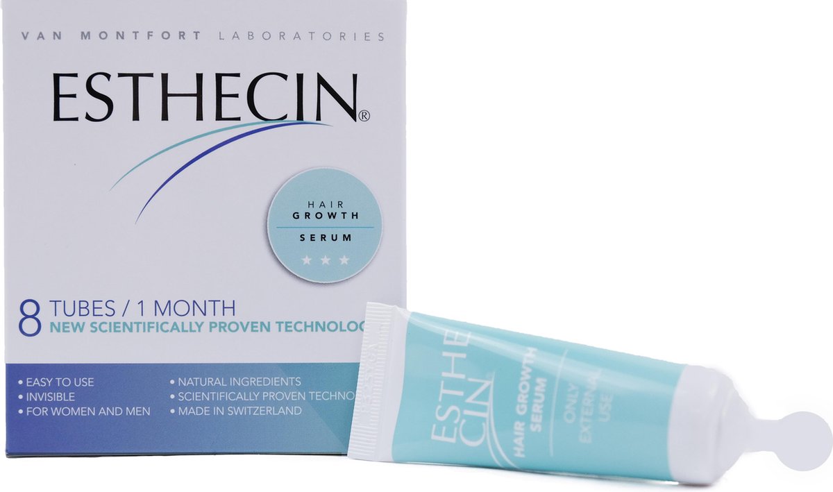 ESTHECIN Haargroei serum - haargroeimiddel - 1 maand verpakking – voor elk haartype - 8 tubes