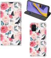 Geschikt voor Samsung Galaxy A51 Smart Cover Butterfly Roses