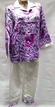 Dames satijn pyjama set met print XL 38-40 wit/paars