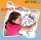 Happy Pillow - Super Girl kleurplaat op kussensloop inclusief textielstiften
