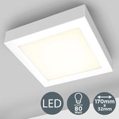 B.K.Licht - LED Plafondlamp - zilveren opbouwspot - 17x17x cm - keukenverlichting - met 1 lichtpunt - 3.000K - 900Lm - 12W