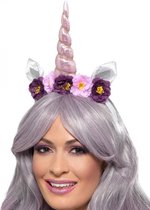 SMIFFYS - Paarse eenhoorn haarband met bloemen voor volwassenen - Accessoires > Haar accessoire