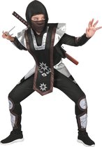 LUCIDA - Zwart en zilverkleurig shuriken ninja kostuum voor kinderen - S 110/122 (4-6 jaar)