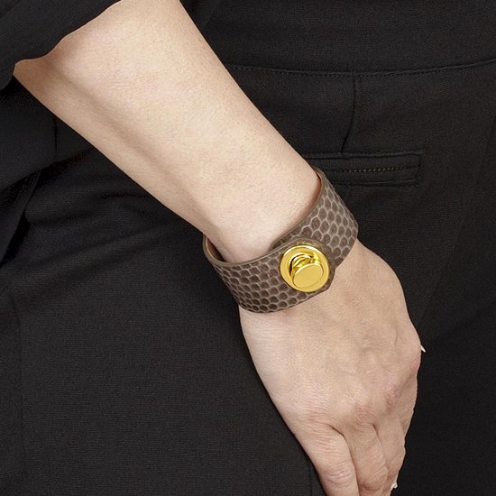 NEW SALE, BELUCIA dames armband LK-05 kalfsleer shiny bruin, goudkleurig, maat 17 cm