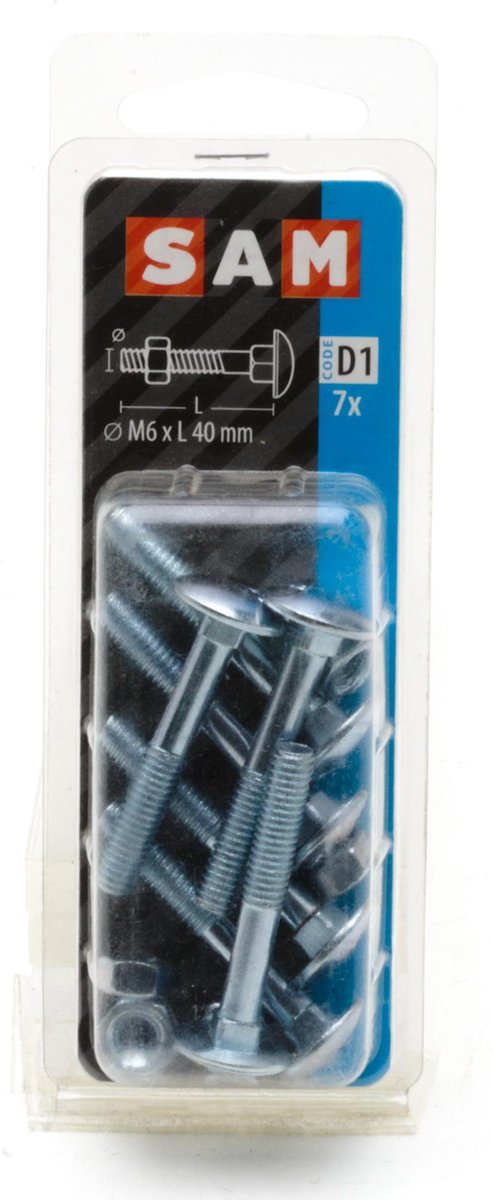SAM Houtbout met moer M6 x 40 mm verzinkt 7 stuks
