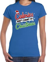 Fout kerstshirt / t-shirt - Calories dont count at Christmas - blauw voor dames - kerstkleding / christmas outfit XS