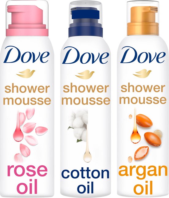 Dove Shower Mousse 3-delige mousse met rozenolie, katoenzaadolie en arganolie - 3 x 200 ml - Voordeelverpakking
