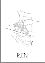 DesignClaud Plattegrond Rijen Stadskaart poster Wanddecoratie - Wit - A3 + fotolijst zwart (29,7x42cm)