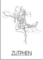 DesignClaud Zutphen Plattegrond poster  - A3 + Fotolijst zwart (29,7x42cm)