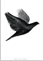 DesignClaud Vogel poster - Waterverf stijl - Interieur poster - Zwart wit poster - Abstract A3 + Fotolijst zwart