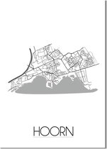 DesignClaud Plattegrond Hoorn Stadskaart poster Wanddecoratie - Wit Grijs - A4 + fotolijst zwart (21x29,7cm)