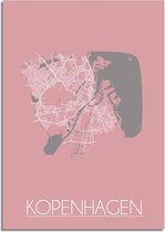 DesignClaud Kopenhagen Plattegrond poster Roze A4 + Fotolijst wit