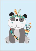 DesignClaud Panda - Indianen stijl - Tribal - kinderkamer poster A4 + Fotolijst zwart