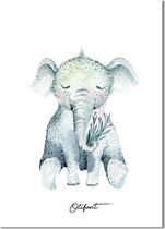 DesignClaud Olifant - Kinderkamer poster - Babykamer poster - Decoratie - Waterverf stijl dieren kids A3 + Fotolijst zwart