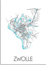 DesignClaud Plattegrond Zwolle Stadskaart poster Wanddecoratie - Wit - A4 + fotolijst wit (21x29,7cm)