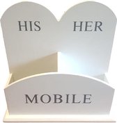 Telefoonhouder His / Her - Wit - Hout - 20 x 6 x 20 cm