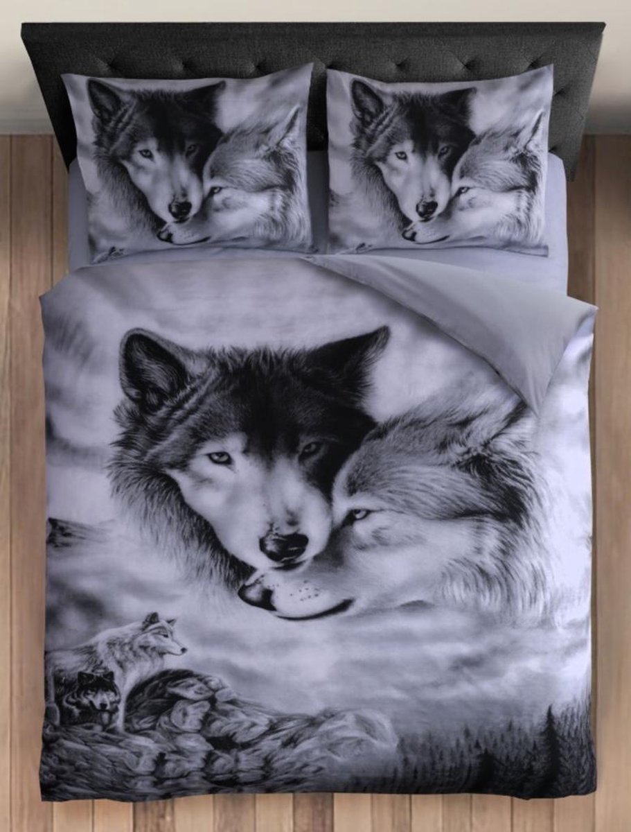 Dekbedovertrek Wolf Grijs - Lits Jumeaux - 240x200/220 cm + 2 kussenslopen 60 x 70 cm