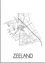 DesignClaud Zeeland Plattegrond poster A4 + Fotolijst zwart (21x29,7cm)