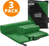 TravelGuru Microvezel Reishanddoek Set van 3 - 1x Large (85 * 150cm), 2x Small (40 * 80 cm) - Sneldrogende, lichtgewicht handdoek ideaal voor sporten, reizen, outdoor & strand - Microfiber Travel Towel - Groen