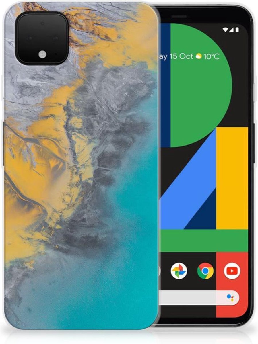 Google Pixel 4 XL TPU Siliconen Hoesje Marble Blue Gold