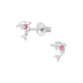Joy|S - Zilveren petit dolfijn kinderoorbellen 6 x 5 mm kristal roze