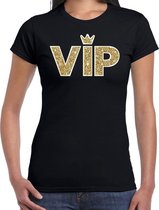 VIP goud glitter and glamour tekst t-shirt zwart voor dames - fun glitter shirt L