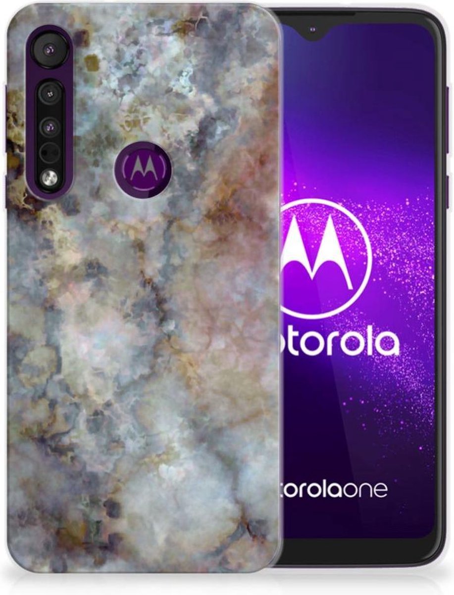 Motorola One Macro TPU Siliconen Hoesje Marmer Grijs