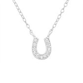 Joy|S - Zilveren hoefijzer ketting 42 cm met kristal