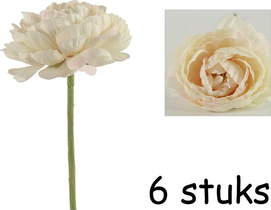 Ranonkel Novella kunstbloemen Licht Créme Roze - 34 cm - 6 Stuks