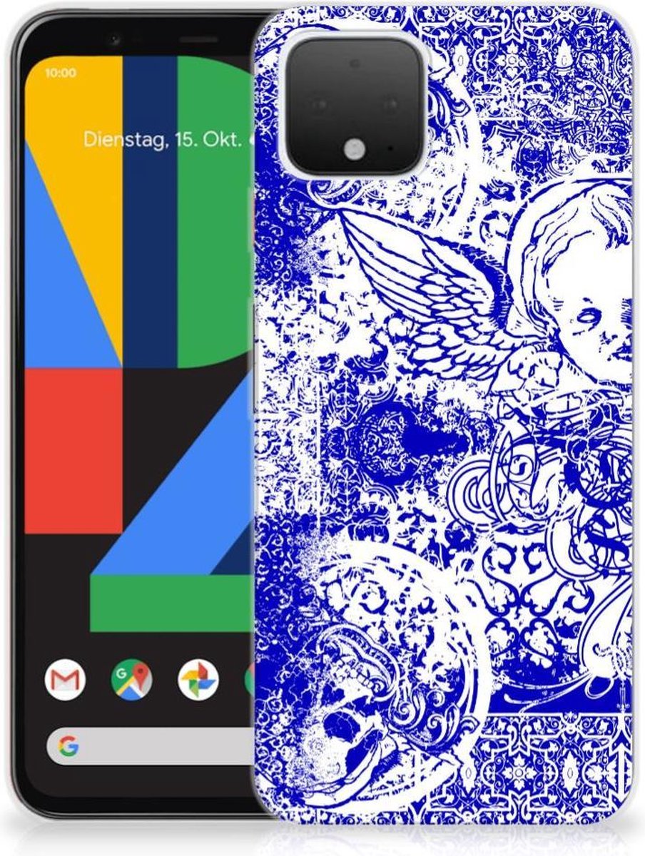 Silicone Back Case Google Pixel 4 Angel Skull Blauw