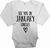 Baby rompertje see you in januari uncle | Bekendmaking zwangerschap | Cadeau voor de liefste aanstaande oom | Bekendmaking zwangerschap rompertje voor oom in de maat 56.