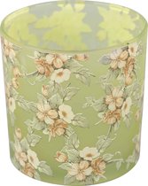 Rasteli Waxinelichthouder-Kaarsenhouder-Windlicht Blossom bloom blue Glas Groen-Lime groen-BeigeD 11,5 cm H 11,5 cm