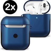 Case Geschikt voor AirPods 2 Hoesje Hoes Hard Cover - Hoesje Geschikt voor Apple Airpods 2 Case - Donkerblauw - 2 PACK