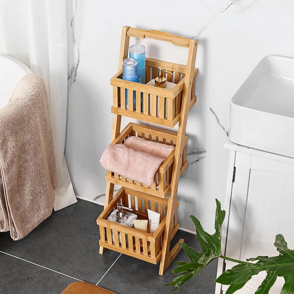 Set de 3 Paniers de Rangement en Bambou pour Salle de Bain