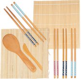 Oak&Steel - Sushi Maker Set - Sushi Servies - 9-delige bamboe set - Sushi kit - 2 sushi rolmatjes - 5 Paar Sushi Stokjes - 1 Rijstlepel en 1 Rijstverspreider - 100% Bamboe