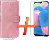 Samsung Galaxy A70/A70s Hoesje - Bookstyle Portemonnee - Rose Goud - 1x Tempered Glass Screenprotector - Epicmobile
