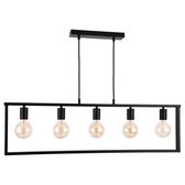 Hanglamp - Kleur zwart - Fitting 5 x E27 - Afmeting frame (LxB) 100 x 30 cm - Lamp (H) 160 cm
