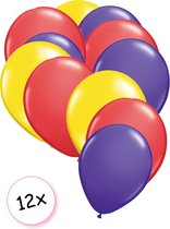 Ballonnen Geel, Rood & Paars 12 stuks 27 cm